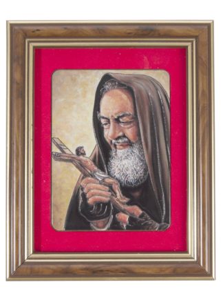 Święty Ojciec Pio - Ceramika drewniana w ramce 3D - [] - In Gloria