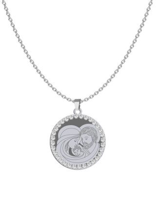 Srebrny Naszyjnik z Medalikiem Święta Rodzina kryształy GRAWER GRATIS - [] - In Gloria