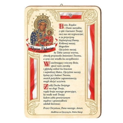 Matka Boża Królowa Polski z modlitwą za Ojczyznę. Obrazek na drewnie - [] - In Gloria