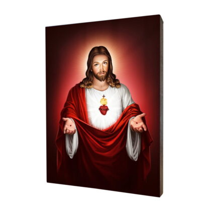 Serce Jezusa - obraz religijny na desce lipowej - [] - In Gloria