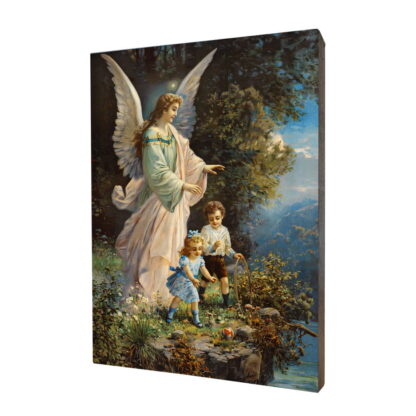 Anioł Stróż z dziećmi - obraz religijny na desce lipowej - [] - In Gloria