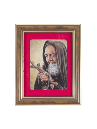 Święty Ojciec Pio – Ceramika drewniana w ramce 3D - In Gloria