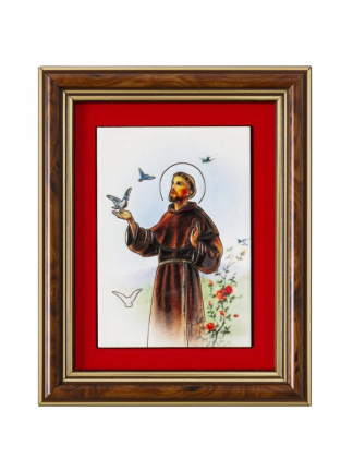 Święty Franciszek – Ceramika drewniana w ramce 3D - In Gloria
