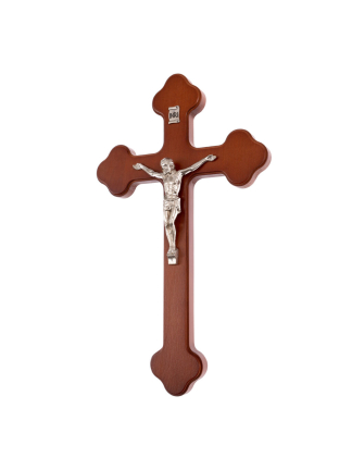 Drewniany klasyczny krzyż z pasyjką 14cm - In Gloria