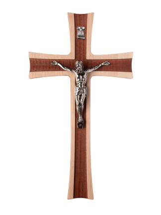 Drewniany krzyż wiszący dwukolorowy 30 cm - In Gloria