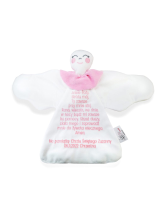 Pluszowy haftowany aniołek z modlitwą i dedykacją różowy - In Gloria