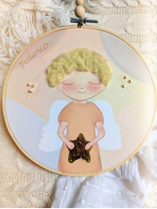 pastelowy obrazek z aniołkiem, personalizowana pamiątka dla dziecka - In Gloria