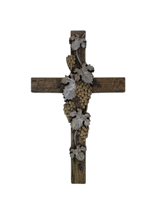 Krzyż na ścianę z winogronem, drewno dębowe - In Gloria